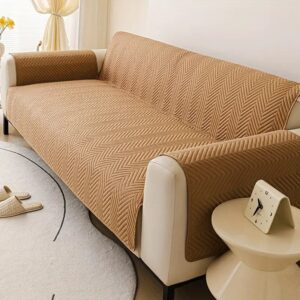 Elegant Quilted Sofa Cover – Camel Brown