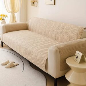 Elegant Quilted Sofa Cover – Light Beige